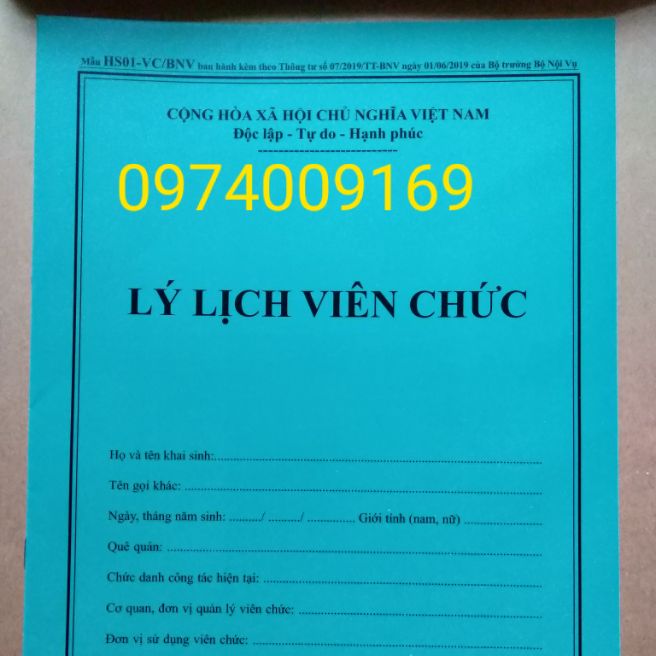 Lý lịch viên chức mẫu HS01-VC/BNV (5 quyển)