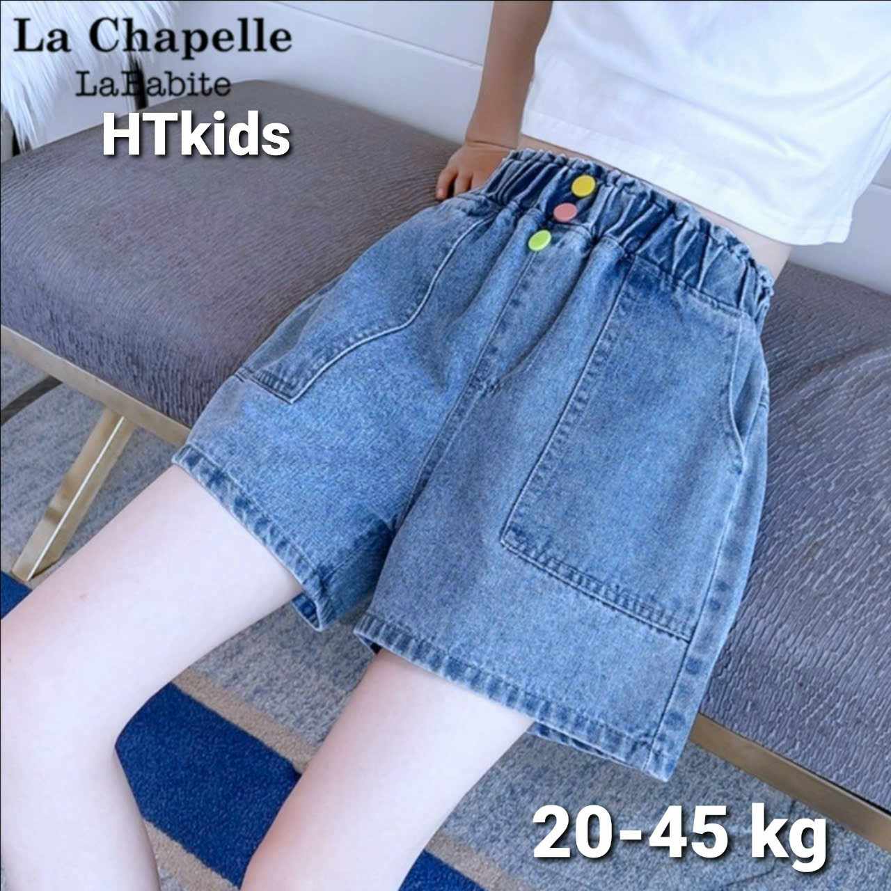 Quần sooc jean bé gái Sz 20-45kg, Chất jean mềm, co giãn