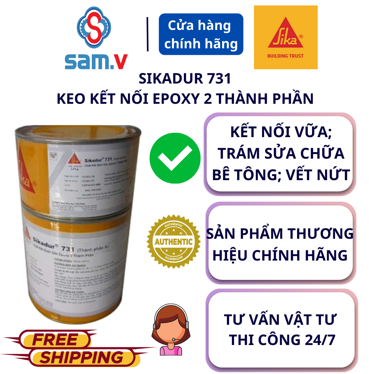 Sikadur 731 chất kết dính gốc nhựa epoxy hai thành phần sửa chữa vết nứt bê tông chống thấm