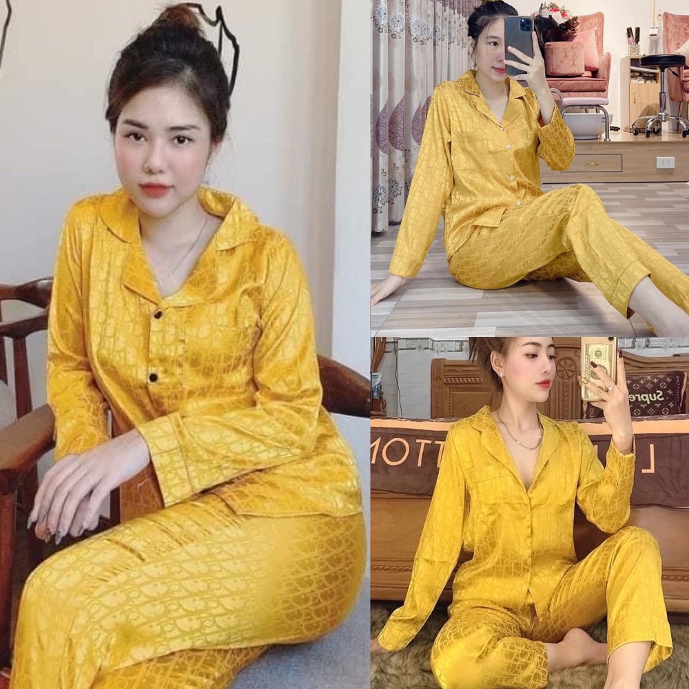 SQ017 Set đồ bộ lụa gấm satin pijama dài tay quần dài mặc nhà sang chảnh Bộ ngủ nữ các màu pizama hot hit