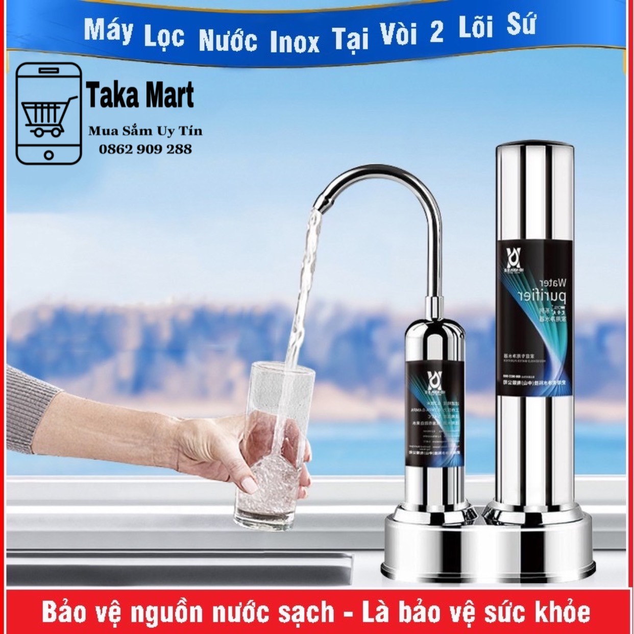 Máy Lọc Nước Tại Vòi,Máy Lọc Nước Water Purifier Mini Phục Hồi Nguồn Nước Sinh Hoạt, Bộ Lọc 2 Lõi Sứ Than Hoạt Tính,Không Dùng Điện,Không Nước Thải, Bảo Vệ Sức Khỏe Gia Đình