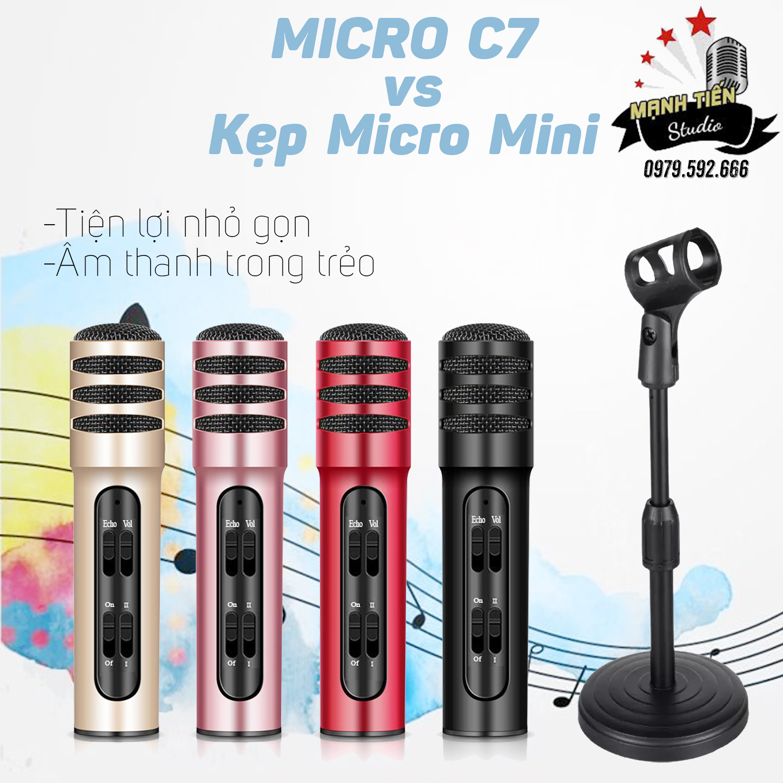 Micro thu âm C7 và chân micro mini - Combo thu âm, livestream, karaoke online trên facebook, bigo, cctalk cực hay - Vỏ kim loại độ bền cao - Kèm tai nghe nhét tai, chân micro để bàn chắc chắn - Bảo hành 12 tháng
