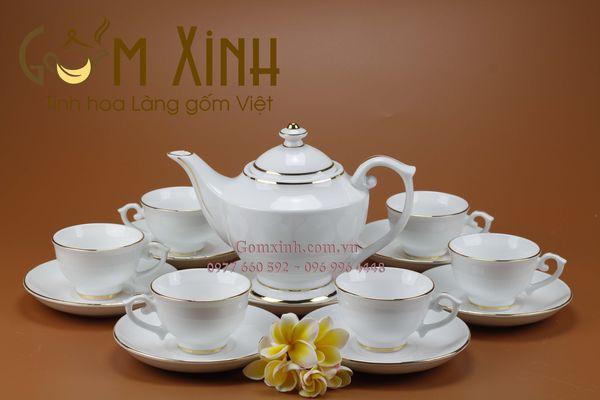 Bộ ấm chén Bát Tràng dáng Cúp cỡ S2 vàng kim