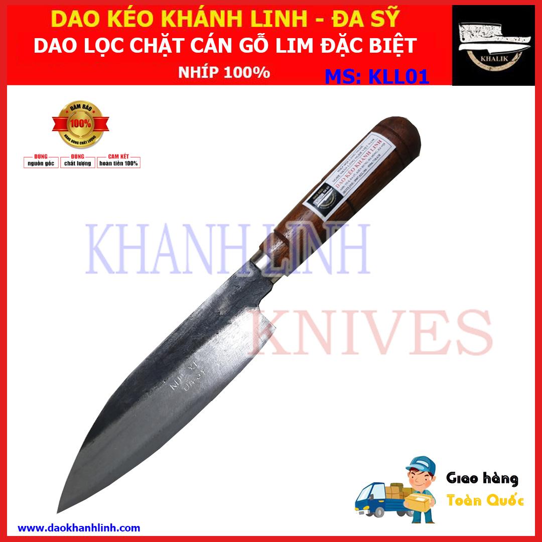 Dao Khánh Linh (Đa Sỹ) - Dao nhọn đa năng (lọc thịt, thái, băm, chặt) bằng nhíp xe 100%, cán gỗ lim - KLL01