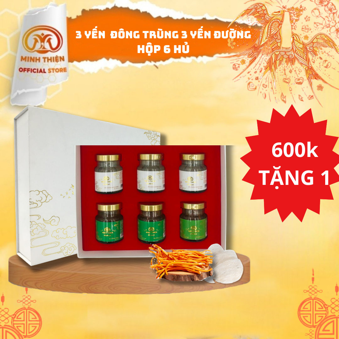 Set quà trung thu hộp 6 hủ yến chưng sẵn combo 3 hủ yến chưng đường phèn 3 hủ yến chưng đông trùng hạ thảo minh thiện