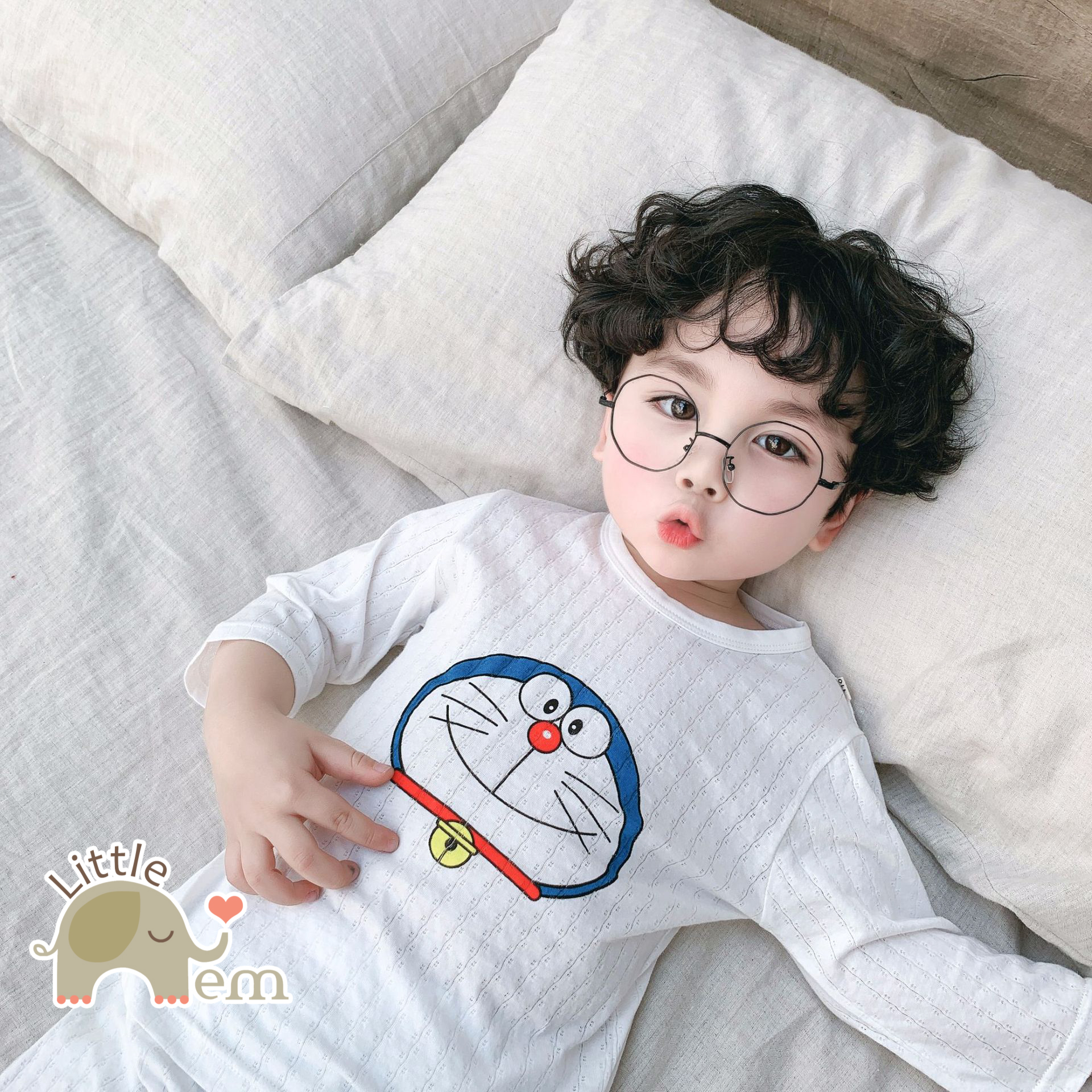 Bộ đồ bé trai/ bé gái Cotton xuất Nhật lửng - White Cartoon