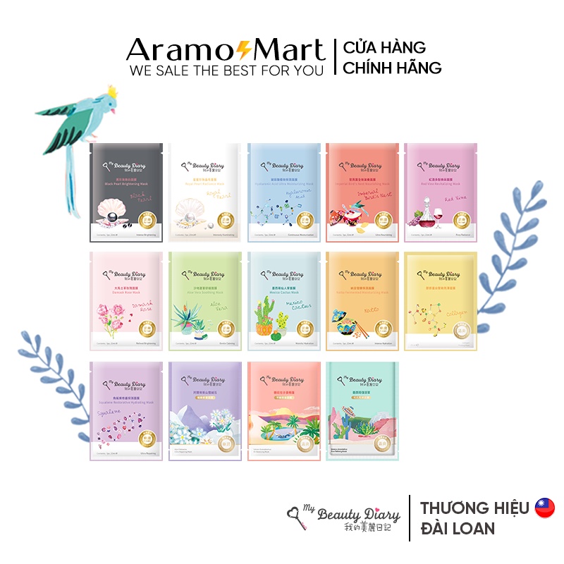 Mặt Nạ My Beauty Diary Đài Loan dưỡng ẩm, trắng sáng da, làm dịu da các loại 23ml /miếng