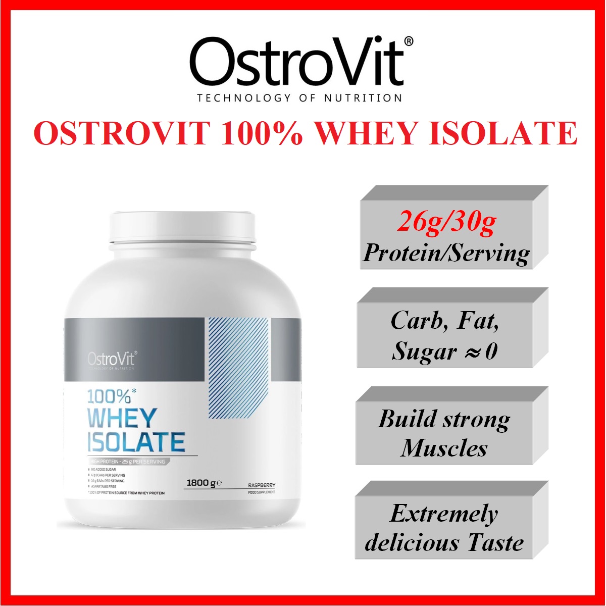 Ostrovit Whey Protein Isolate 1,8kg Chính hãng – 100% Isolate Protein tinh khiết, Bổ sung Protein, hỗ trợ tăng Cơ, giảm Mỡ, phục hồi cơ bắp