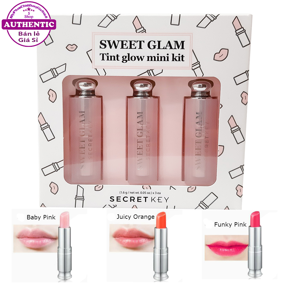 Son dưỡng có màu secret key sweet glam tint glow mini kit set 3 cây