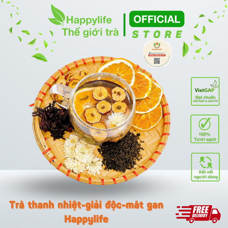 Trà Thanh Nhiệt Giải Độc Mát Gan Happylife - Set 30 gói tặng 1 bình thủy tinh 350ml