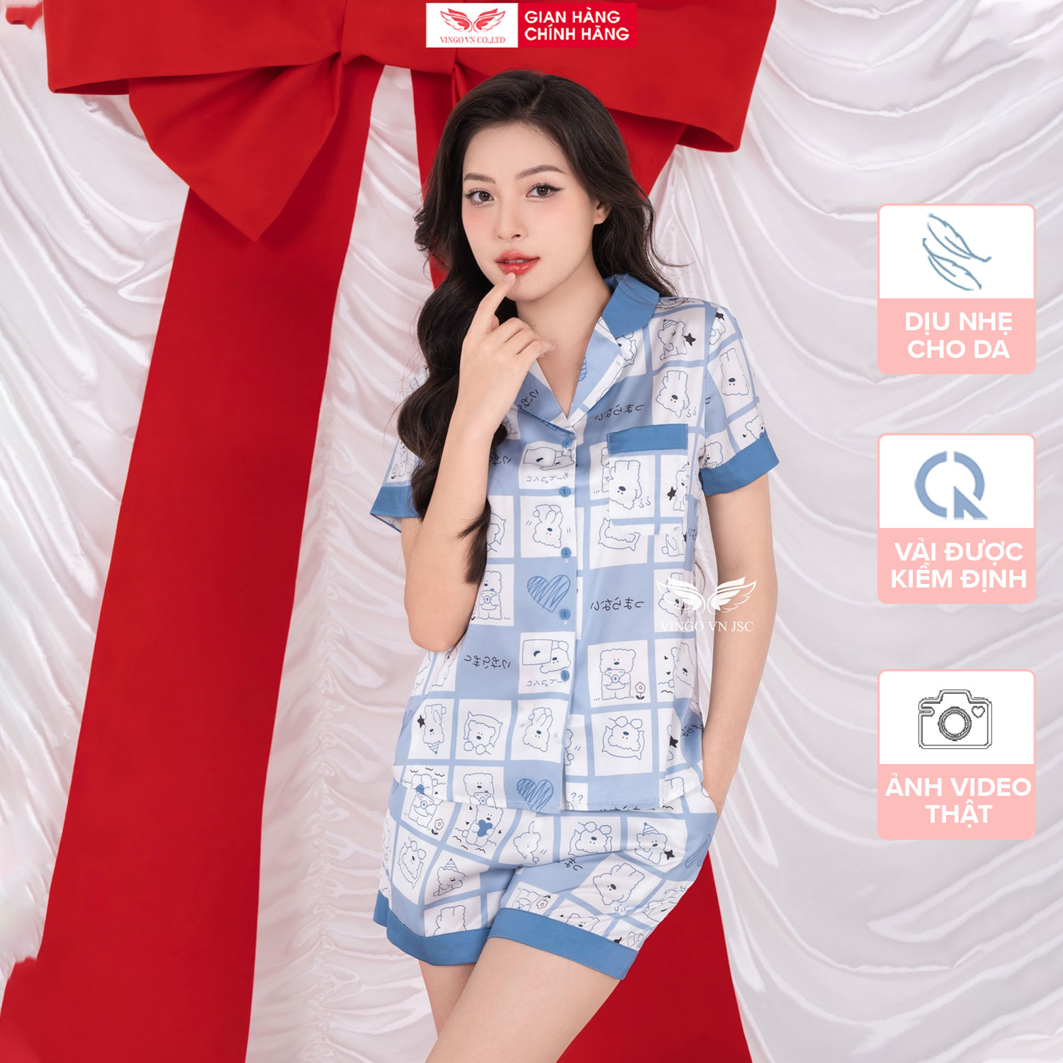 Đồ ngủ nữ pijama vingo lụa pháp tay ngắn quần đùi tcqc h934 vngo