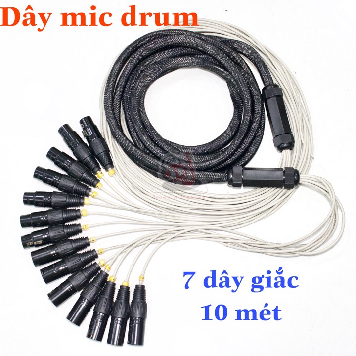 Dây Mic trống 7 đầu Jack da 10m dây micro drum 7rắc XLR đực cái, microphone drum Jackcanon day Mic rắc XLR đực cái, chân đế micro đứng,  jack, micro