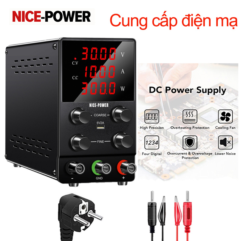 NICE-POWER Cung cấp điện mạ 12V 24V Nguồn điện DC Chuyển mạch Nguồn điện điều chỉnh 30V 10A LED có thể điều chỉnh Màn hình kỹ thuật số