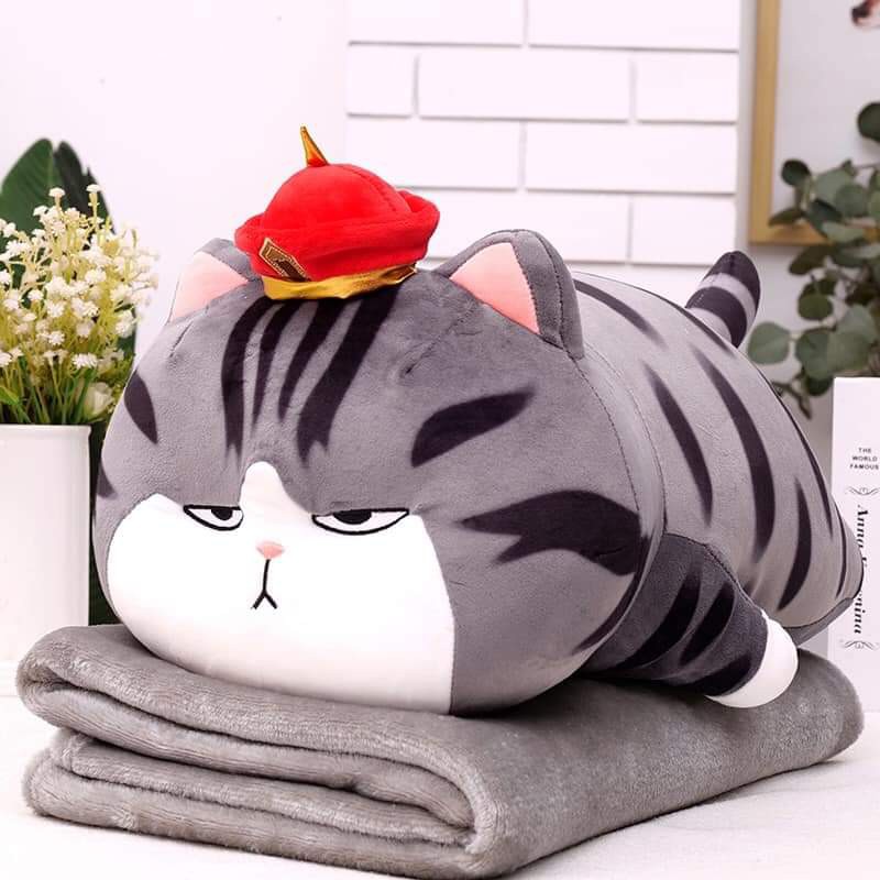 [SALE 40%] BỘ CHĂN GỐI MỀN 2IN1 MÈO BÔNG HOÀNG THƯỢNG NẰM 60cm, THIẾT KẾ KÈM MỀN THUẬN TIỆN