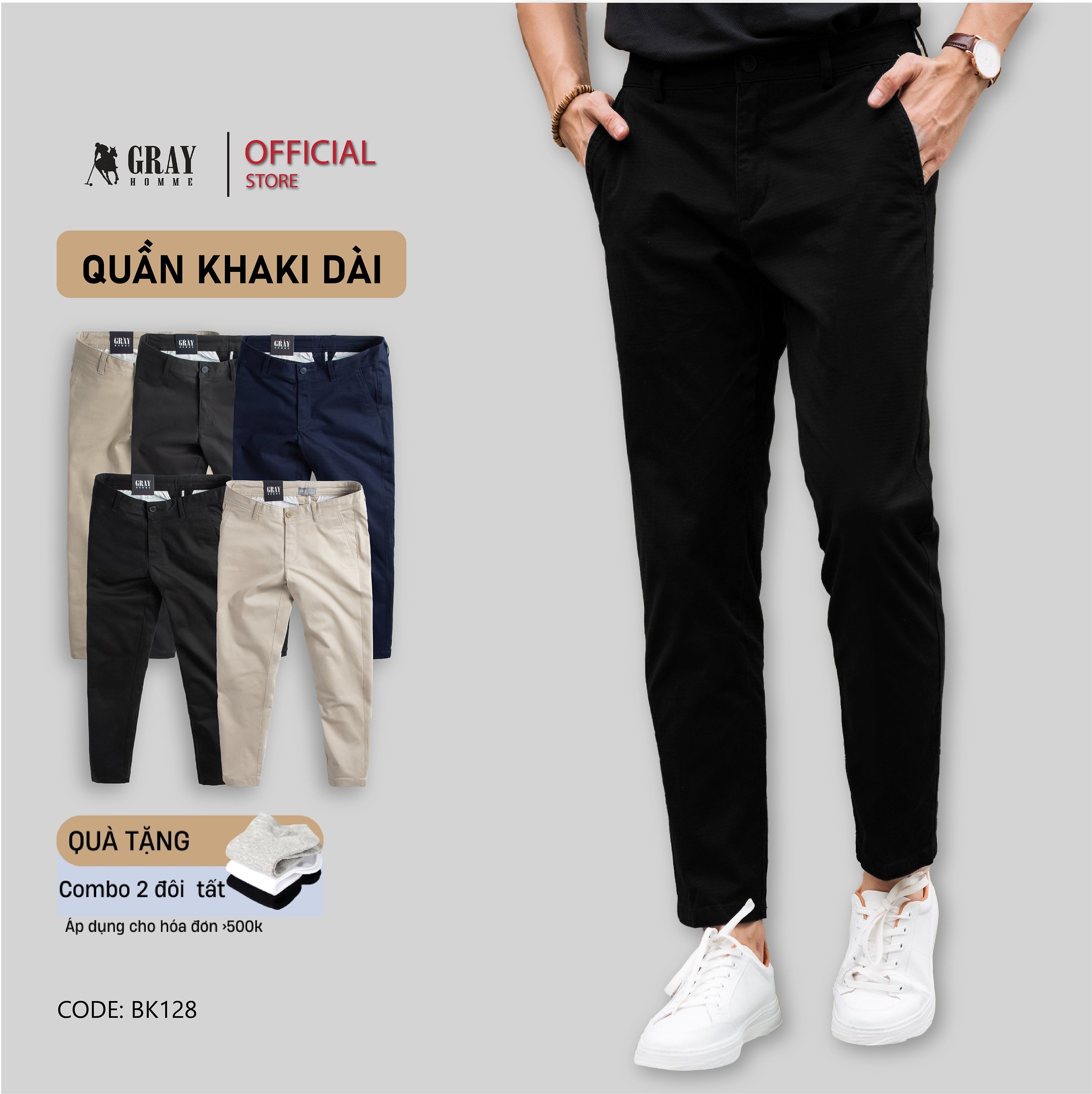 Quần kaki dài nam GRAYHOMME dáng Slim Fit co giãn dáng âu - BK128