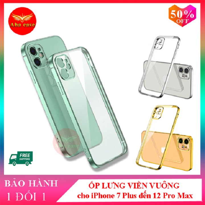 Ốp iphone - Ốp lưng viền vuông, lưng trong độ iphone 12 dành cho iphone 7 plus, 8 plus, x, xs, xs max, 11, 11 pro max, 12, 12 pro max - Aha Case