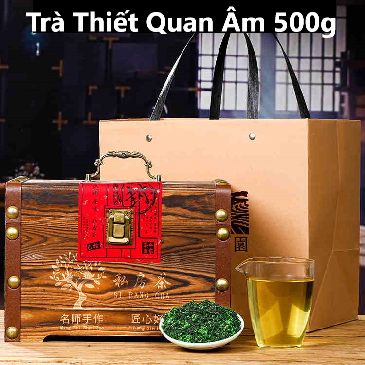 Hộp 500g trà thiết quan âm phúc kiến kèm hộp gỗ và túi đựng-quà biếu cao cấp