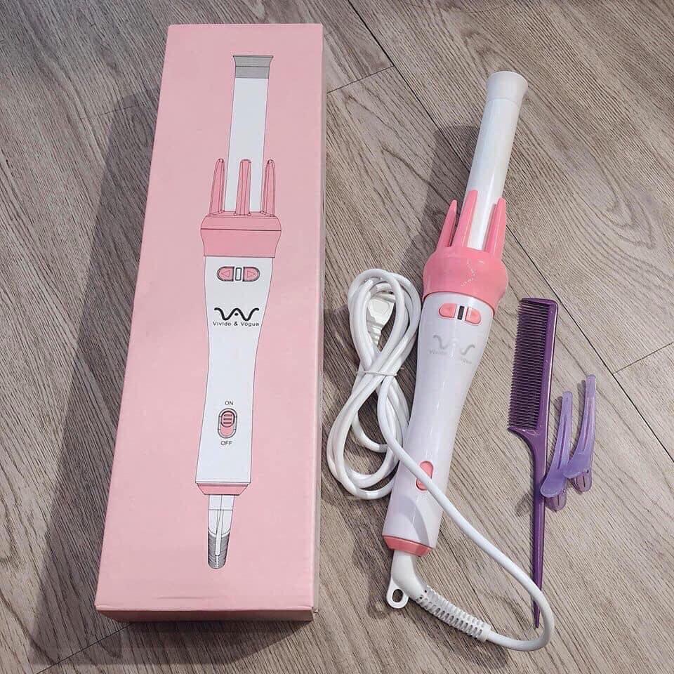 Máy uốn tóc xoăn ViVid - Máy uốn tóc mini, máy uốn tóc tự xoay, máy uốn tóc tự động + Khuyến mãi 1 lược mini, 2 kẹp tóc - 9690