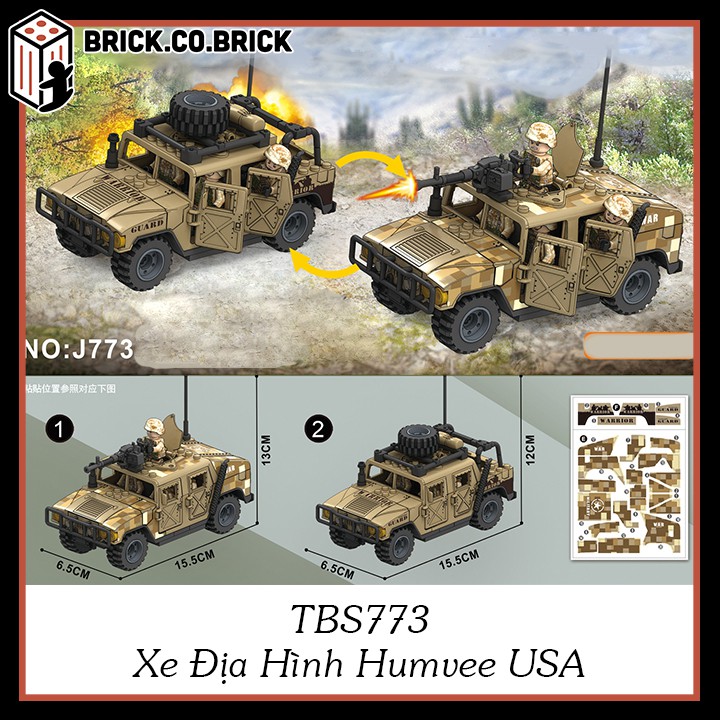 Bộ lắp ráp xe humvee usa mô hình xe thiết giáp quân sự mỹ xe địa hình tbs773 3 màu