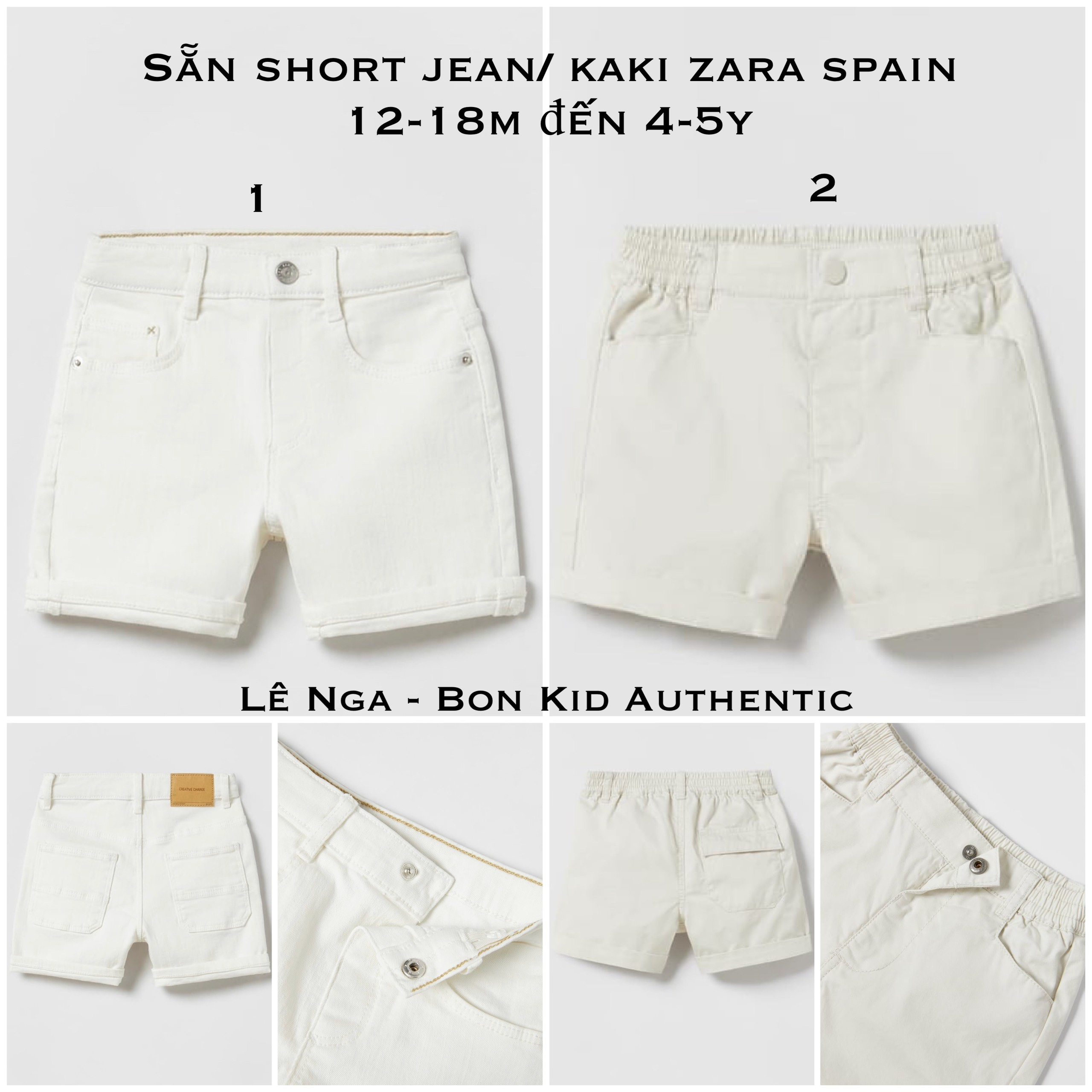 Quần short jean kaki Zara Auth Spain size 12-18m đến 4-5y