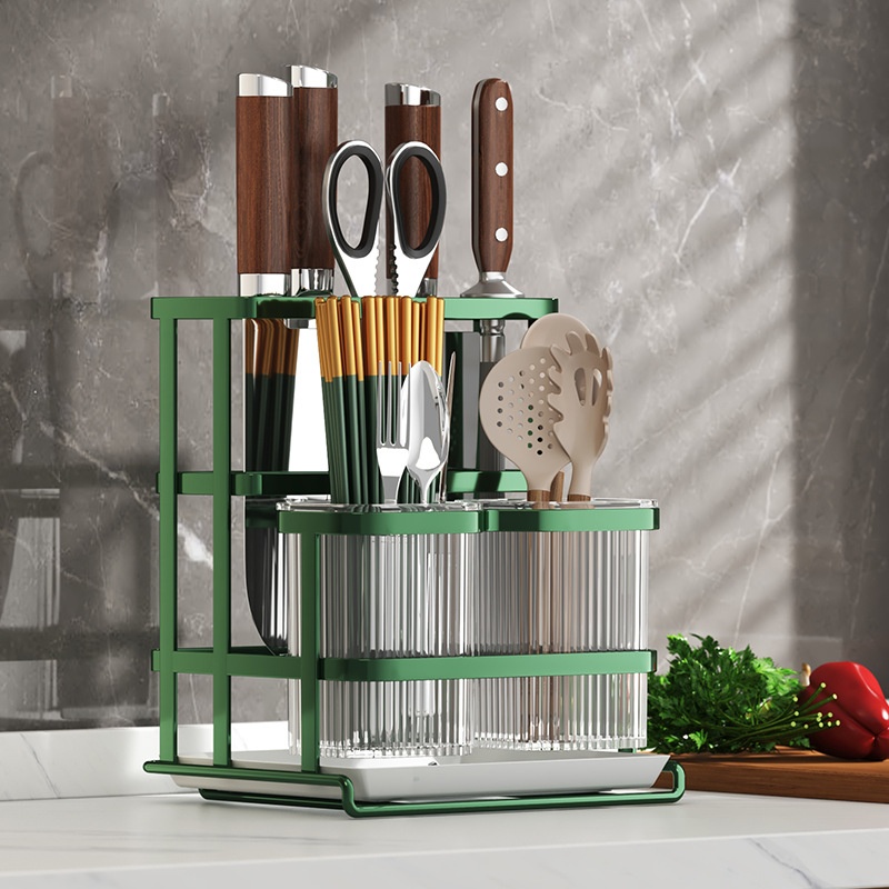 Ống đựng đũa muỗng meka 2 khay đựng khung kim loại có khay hứng nước phong cách Bắc Âu sang trọng, ống đựng đũa thìa chất liệu nhựa Acrylic, ống đựng đũa, ống đựng đũa nha bếp, dụng cụ đựng đũa có khay hứng nước
