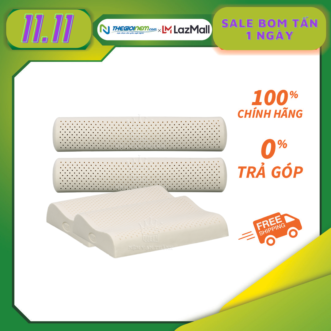 Bộ 2 Gối cao su  thiên nhiên  vạn Thành  và 2 Gối ôm Cao Su  20x100cm Vạn Thành
