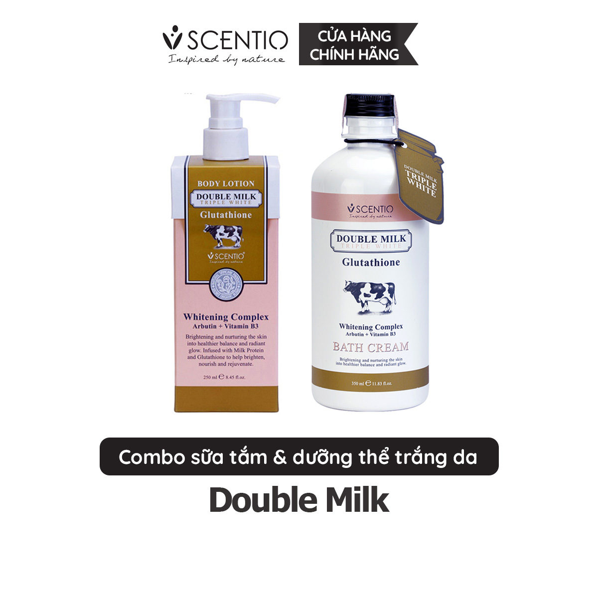 Combo Sữa tắm 350ml + Dưỡng thể trắng da Scentio Double Milk Triple White 250ml