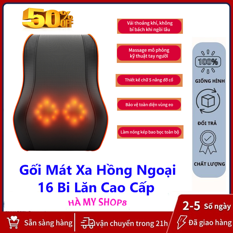 Gối Massage Hồng Ngoại 6 Bi trị liệu cổ vai gáy ,máy matxa cột sống lưng toàn thân giải tỏa căng thẳng của bạn,Máy massage vai gáy Xung Điện Trị Liệu Đa Năng