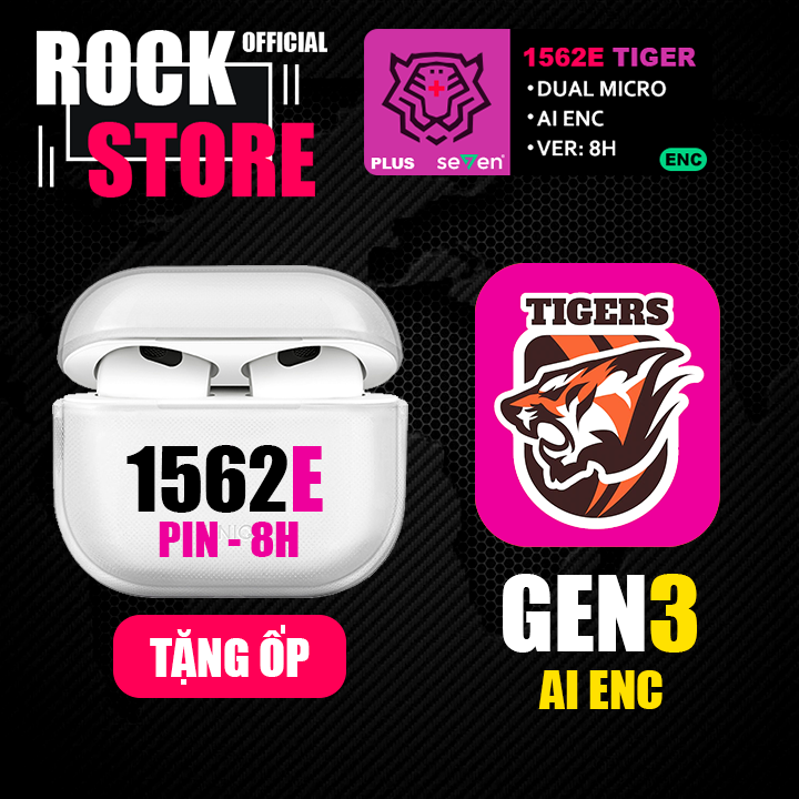 Hổ vằn 1562e max cấu hình - tai nghe không dây gen3 louda hổ vằn 1562e enc pin 8h, âm không gian thật,tai nghe bluetooth 5.3 mới nhất