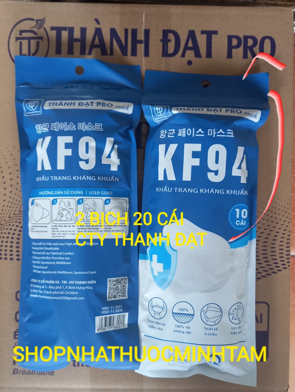 Khẩu trang kf94 thành đạt 2 bịch 20 cái trắng