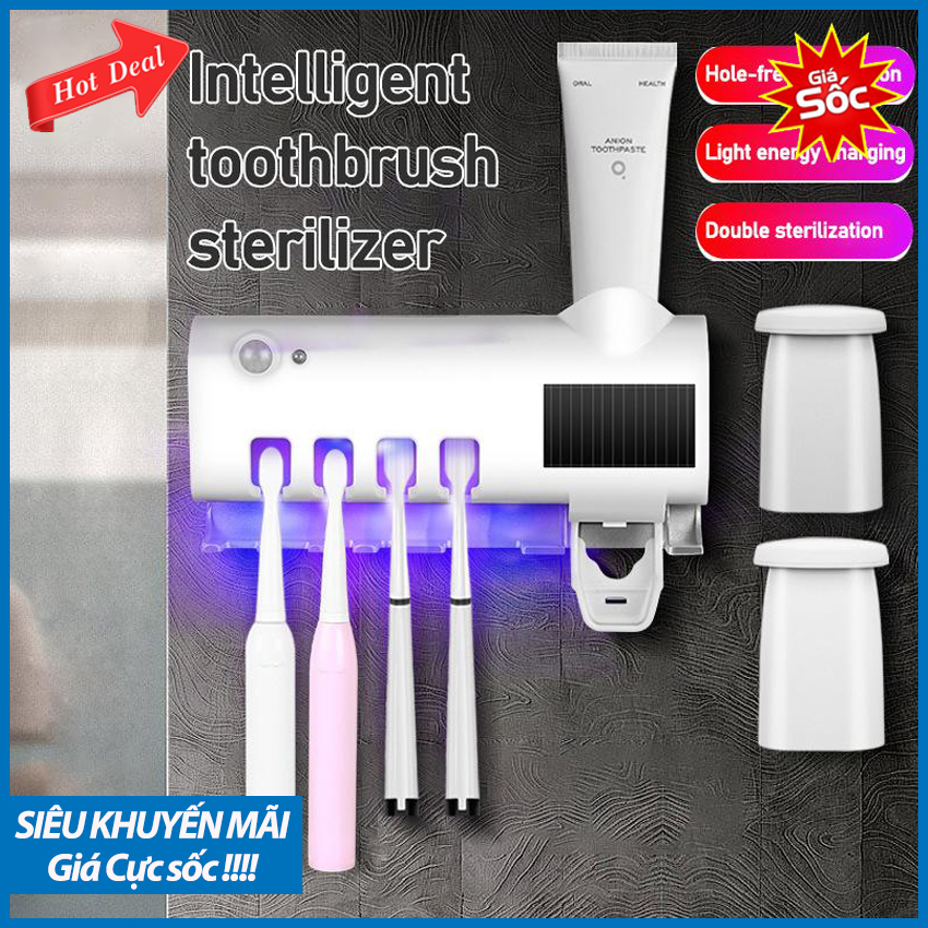 Máy khử trùng bàn chải đánh răng thông minh; tự động tiệt trùng và làm sạch mọi vi khuẩn bám trên bàn chải đánh răng; lấy kem đánh răng tiện lợi