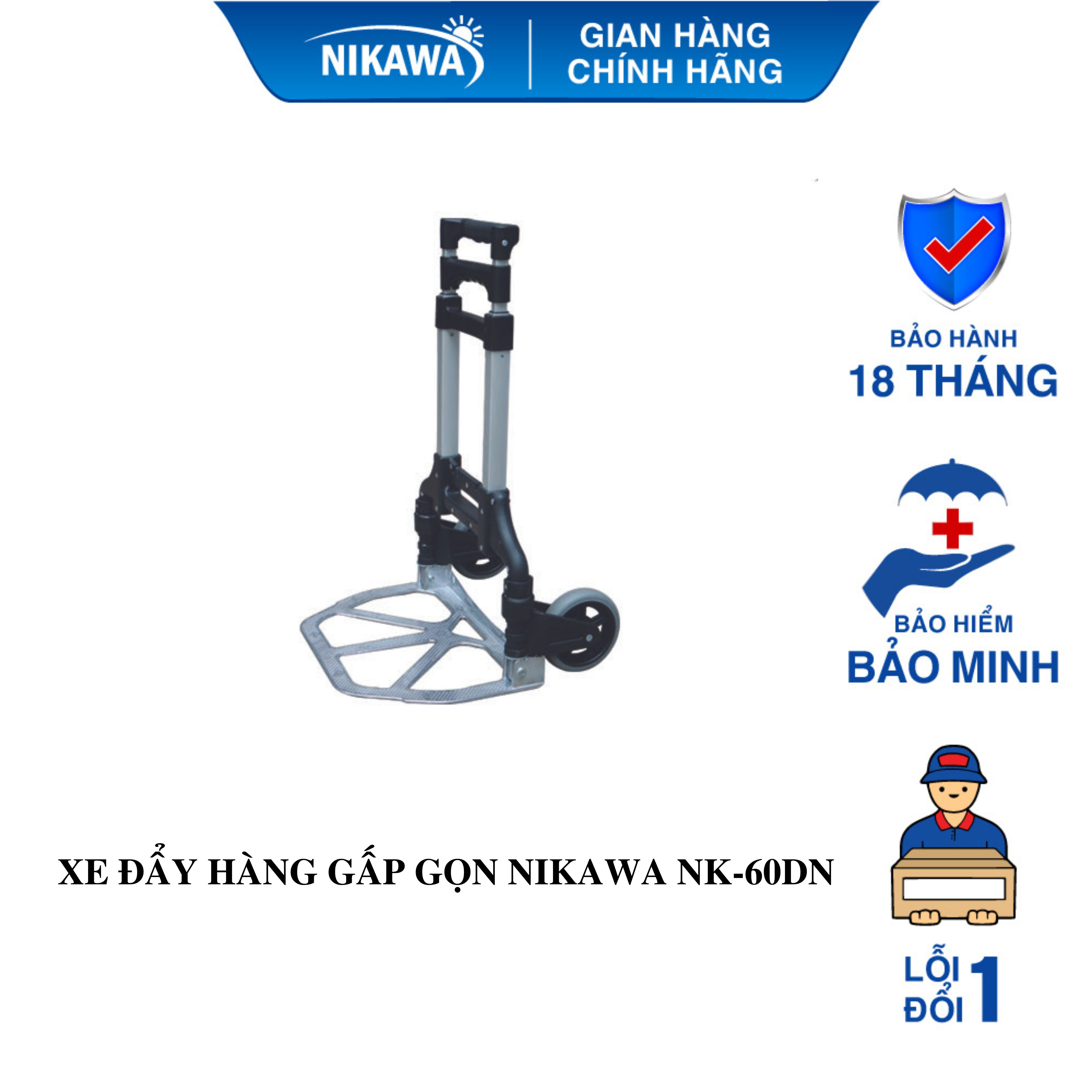 Xe đẩy hàng 2 bánh đa năng gấp gọn nikawa nk-60dn đi chợ - bảo hành 18 tháng
