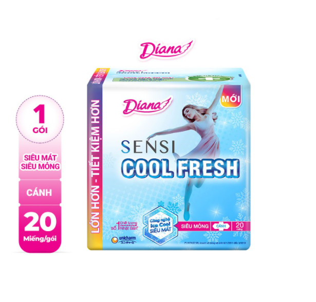 Băng vệ sinh Diana Sensi Cool Fresh siêu mỏng cánh gói 20 miếng x 23 cm
