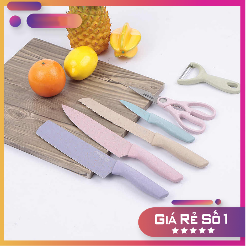 Bộ dao làm bếp, set đồ làm bếp EVERRICH làm bằng thép không gỉ, bộ dao 6 món làm bếp kháng khuẩn cao cấp