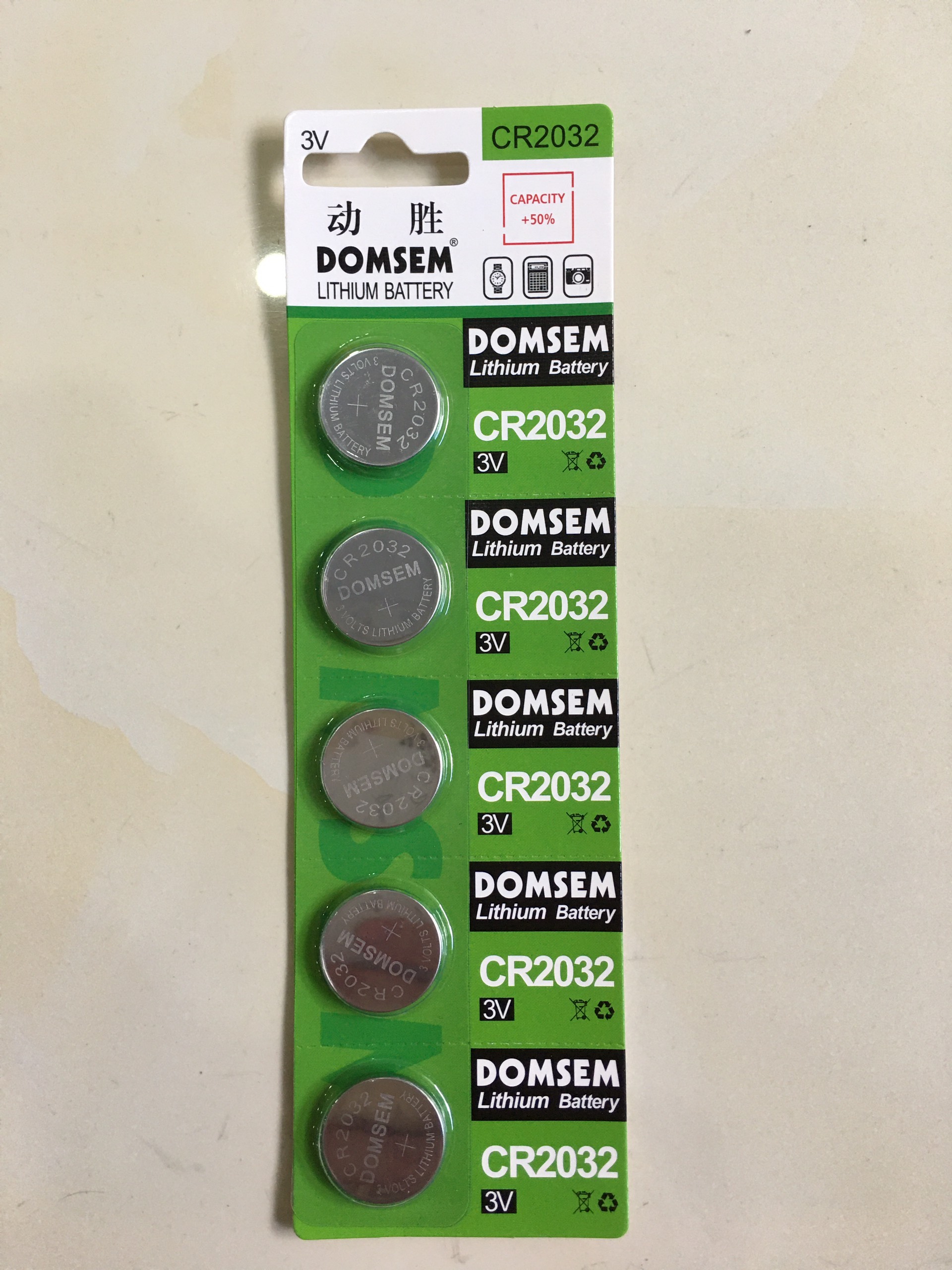 Vỉ 5 viên pin domsem cr2032 2032 lithium battery 3v
