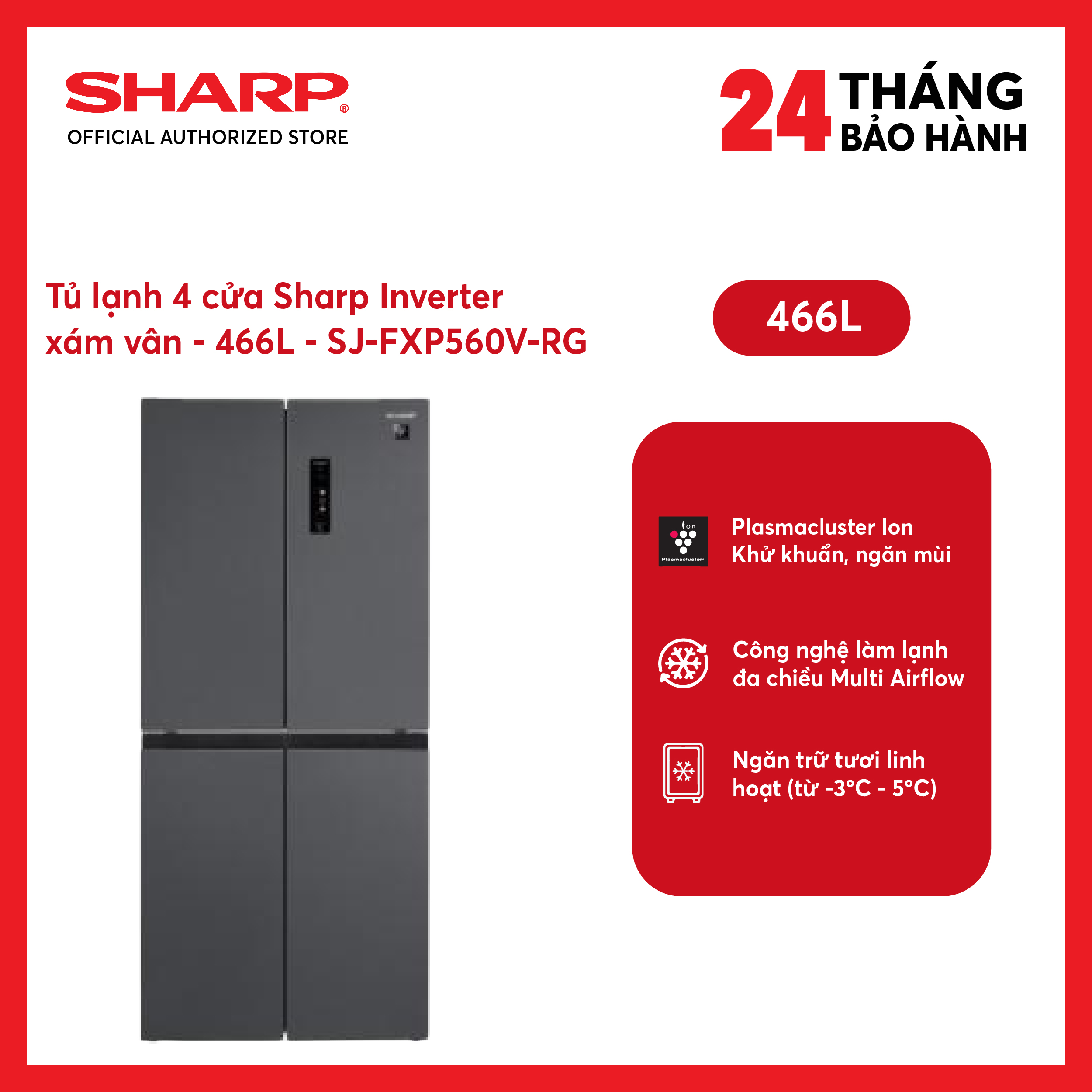 [MODEL 2026][FreeSHIP COD + Lắp Hà Nội] Tủ Lạnh Side By Side Sharp Inverter 466 lít SJ-FXP560V-RG
