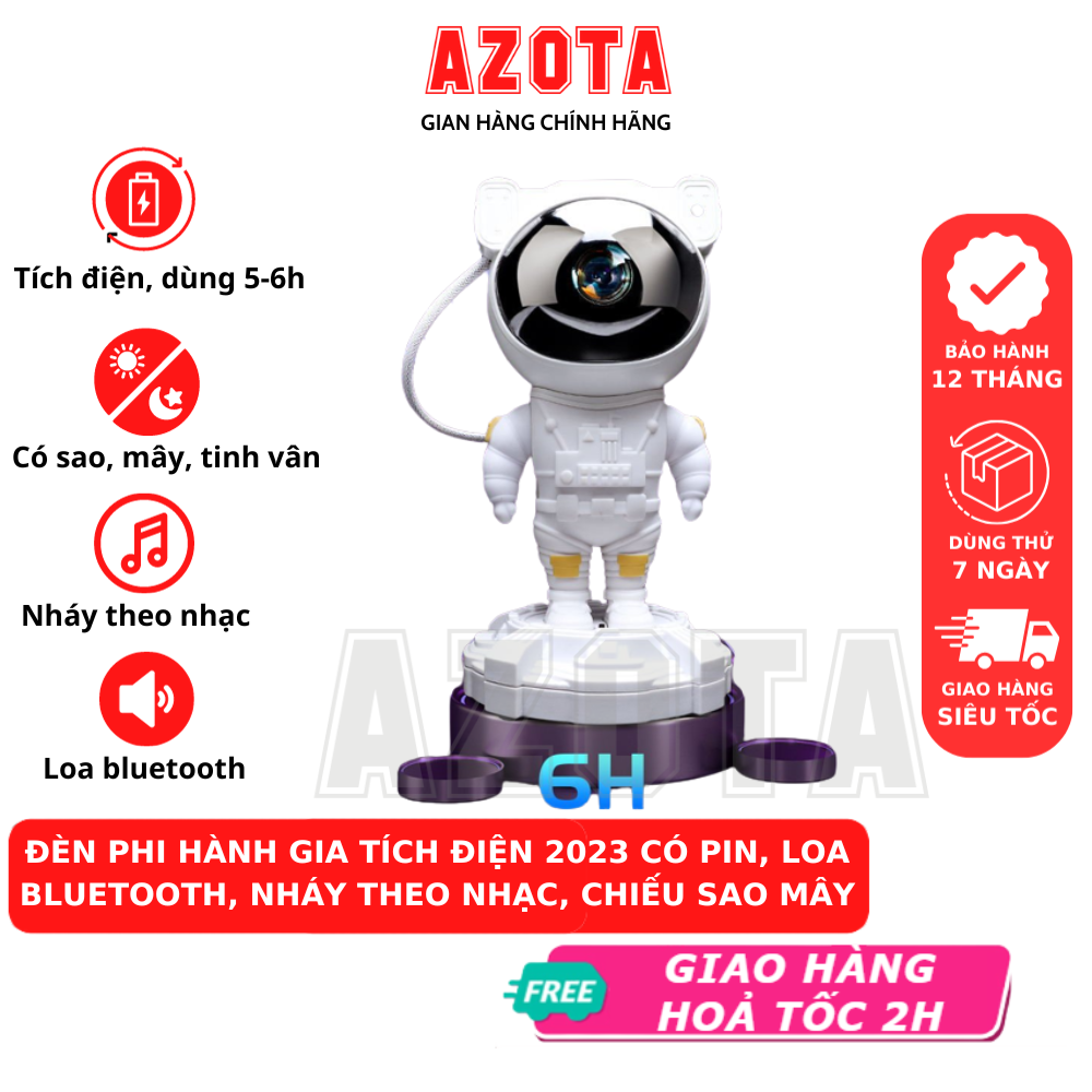 Đèn phi hành gia AZOTA tích điện có loa bluetooth, ánh trăng chiếu bầu trời sao version 2023 trang trí décor phòng bảo hành 12 tháng