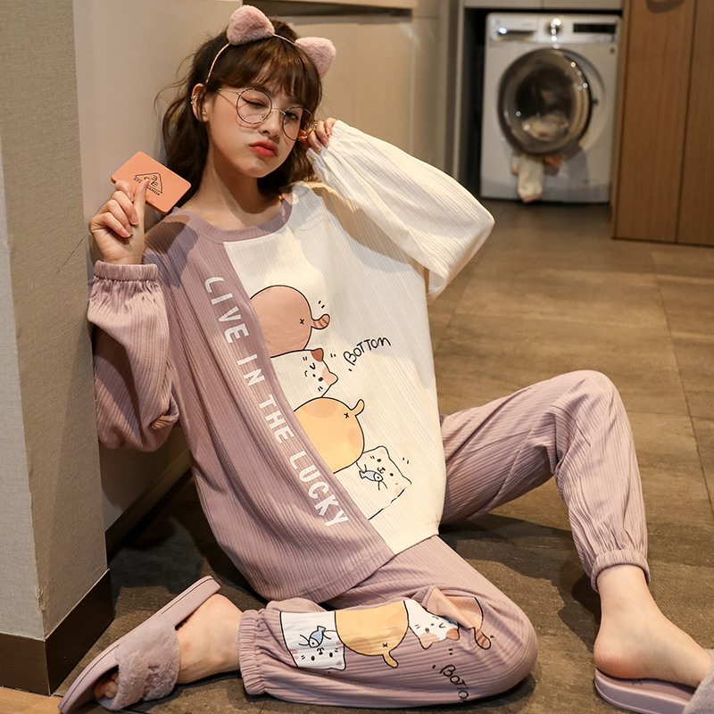 [Freeship+Quà 35k]Đồ bộ ngủ nữ pijama Mellowshop cổ tròn dài tay chất liệu len gân mềm mại thoải mái, màu tím phong cách Hàn Quốc dễ thương năng động phù hợp cả ở nhà và ra ngoài, tặng kèm khăn lụa khi mua hóa đơn từ 500k