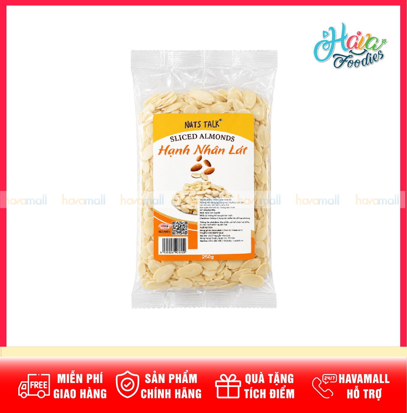 Hạnh Nhân Lát Nuts Talk Túi 250g – Nuts Talk Sliced Almonds 250g