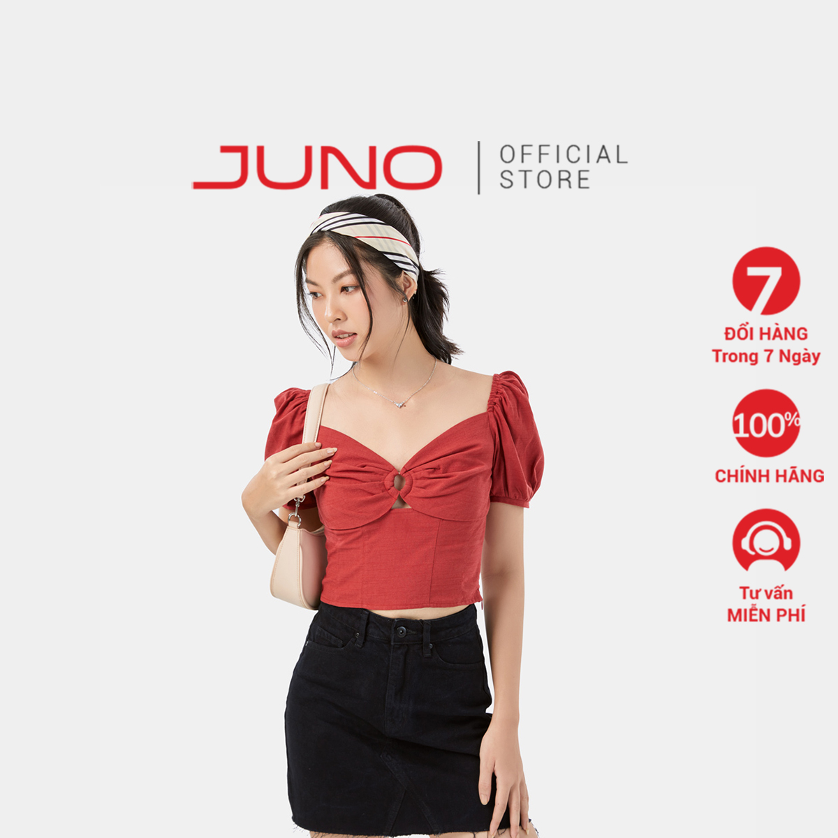 Áo kiểu nữ thời trang juno cổ v khoen tròn tay phồng jnaki014