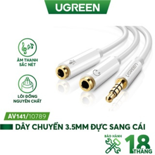 Dây chuyển đổi 3.5mm đực sang hai đầu 3.5mm cái ugreen av141 | 1 đầu hỗ trợ mic, 1 đầu hỗ trợ tai nghe| đầu cắm mạ vàng | bảo hành 18 tháng 1 đổi 1 | 30618 30619 30620 10789.