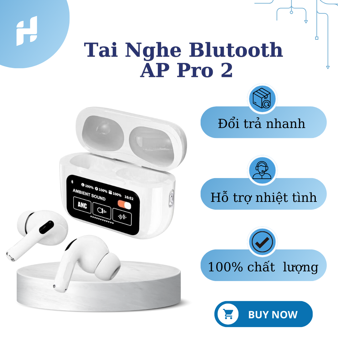 Tai Nghe Bluetooth Pro 2 ANC Khử Tiếng Ồn - Tai Nghe Siêu Trầm Có Mic Màn hình LCD Cảm Ứng Micro Tích Hợp - Bluetooth 5.3 - BH 12T