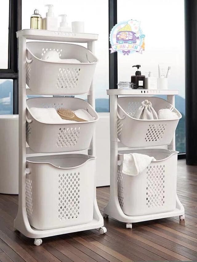 KỆ ĐỂ ĐỒ ĐA NĂNG 3 TẦNG CÓ BÁNH XE CÓ GIỎ ĐỂ QUẦN ÁO CHỜ GIẶT HÀNG NHỰA VIỆT NHẬT vua nhựa