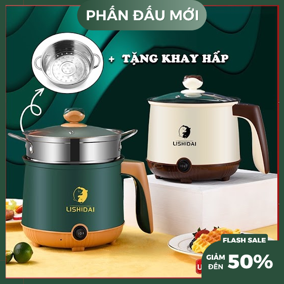 [ MẪU MỚI 2023 ] CA NẤU MÌ SHANBAN 1.8L LÒNG VÂN ĐÁ CHỐNG DÍNH CÔNG SUẤT LỚN 450W NẤU MÌ NẤU LẨU CHIÊN XÀO NẤU CƠM ĐA CHỨC NĂNG TẶNG KÈM XỬNG HẤP INOX 304 CAO CẤP