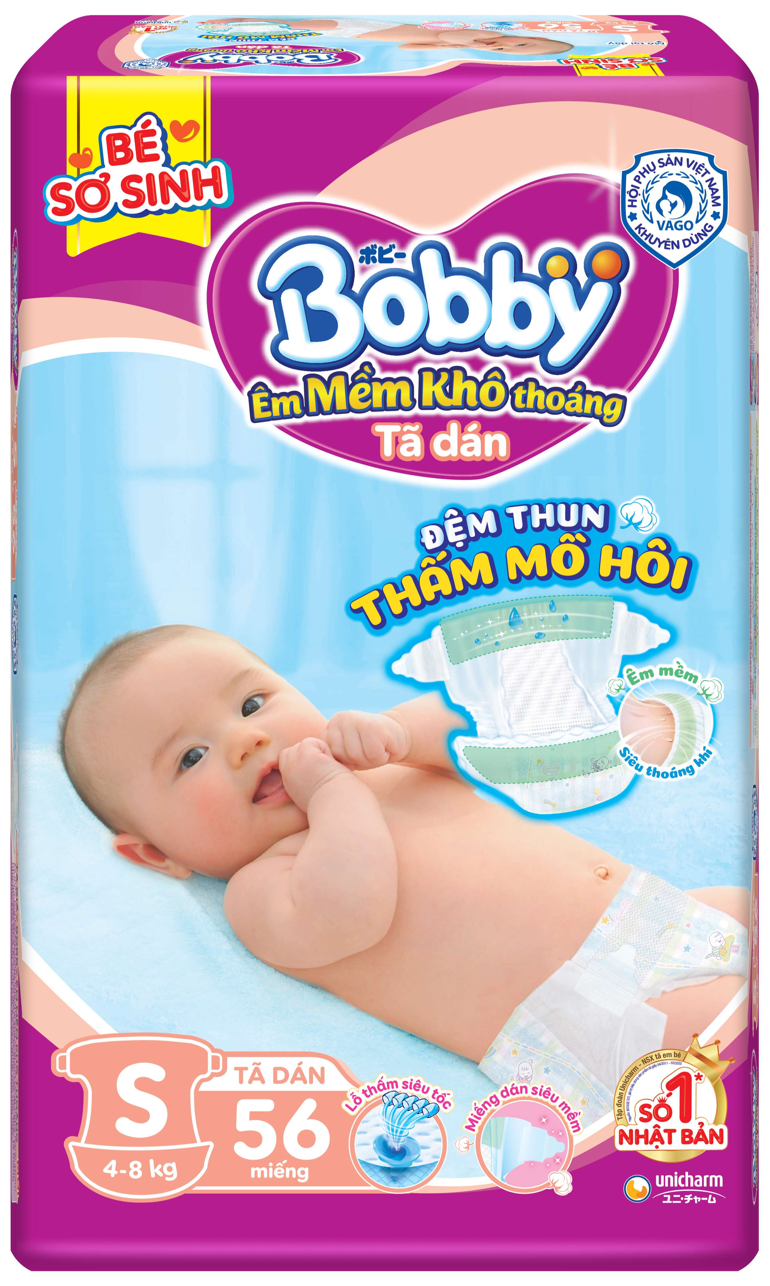 Tã Dán Sơ Sinh Bobby Siêu Thấm S54 tặng 4m - Mẫu Mới