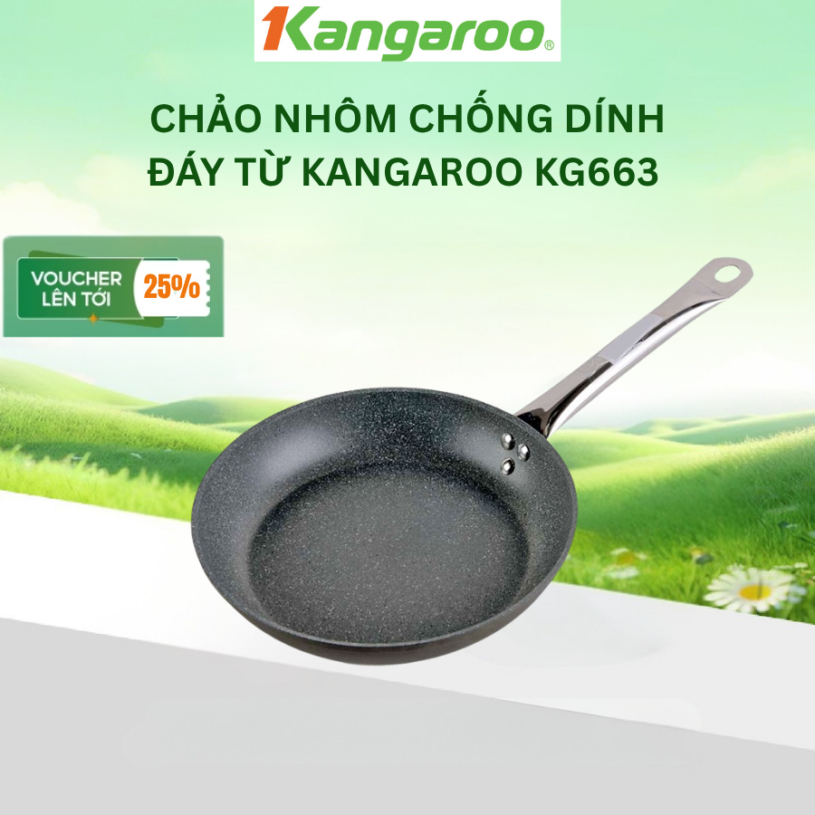 [Xả kho giá sốc] Chảo nhôm chống dính đáy từ Kangaroo KG663 - Size 20 -22 - 24 - 26 - 28 - 30cm - Hàng chính hãng
