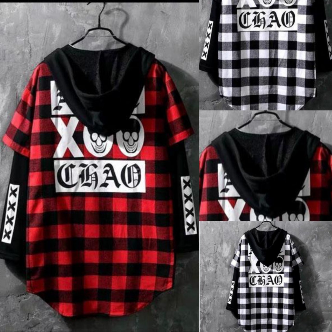 [HCM] Áo Khoác Sơ Mi Caro Nam Unisex Có Nón Phong Cách Hàn In XOO- chất kate thoáng mát 2 màu cực đẹp