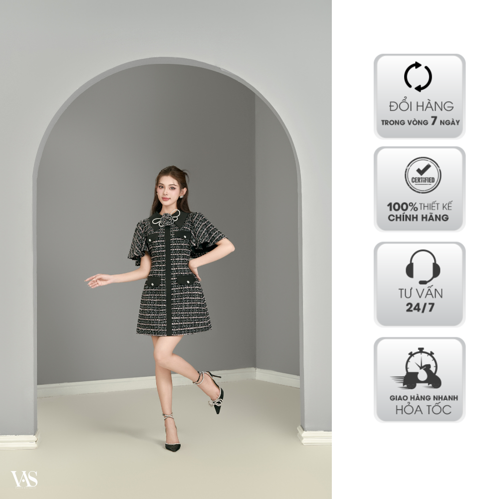Đầm tweed nữ vananhscarlet tay xòe dáng a v010f23