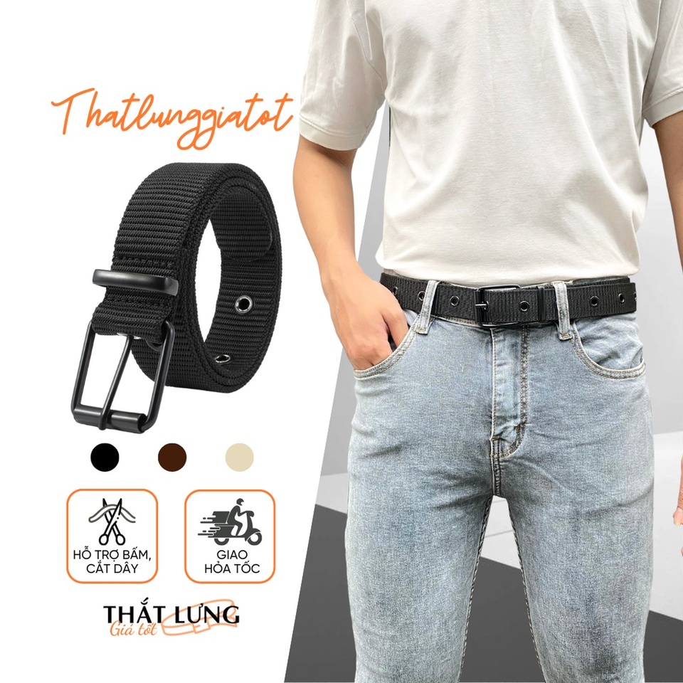 Thắt lưng vải canvas 1 hàng lỗ khóa kim loại unisex phong cách Hàn Quốc bản 3.5cm TL216 - Thắt Lưng Giá Tốt