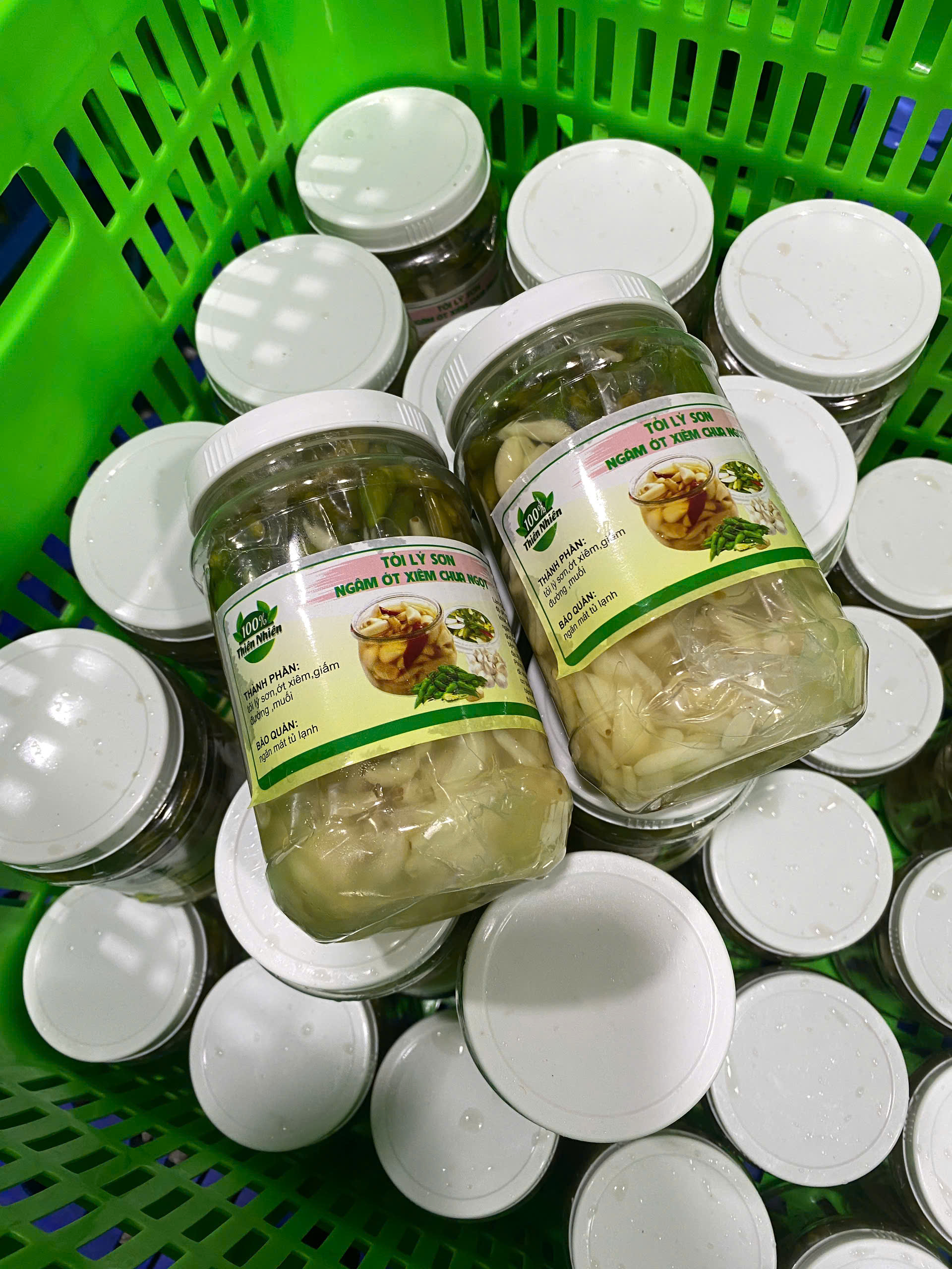 Tỏi Lý Sơn - Hành Tím Ngâm Ớt Xiêm xanh - HỦ 500gr